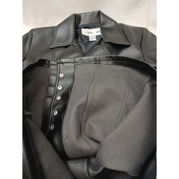 Louise Paris Faux Leather Jacket Sz S Black Mid Snaps Pockets Back Belt Modern - Picture 12 of 14